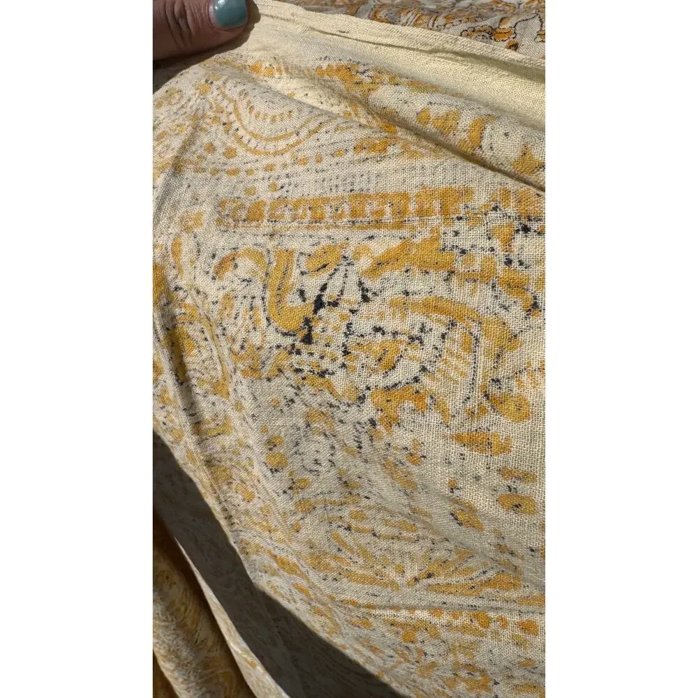 Handmade Cotton Kalamkari Block Print Elephant Tapestry Coverlet Queen Yellow